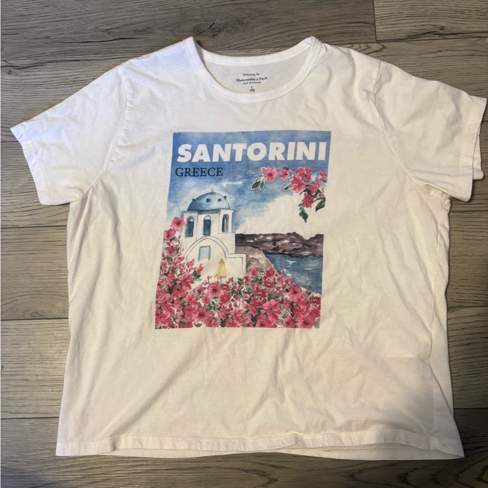 ABERCROMBIE AND FITCH SANTORINI GREECE SKIMMING GRAPHIC TEE SIZE LARGE
